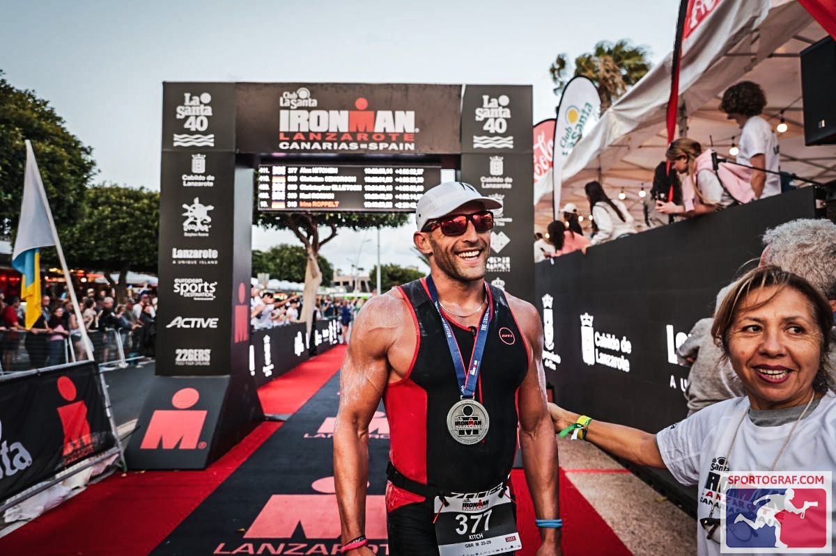 Alex Kitchen after finishing Ironman Lanzarote